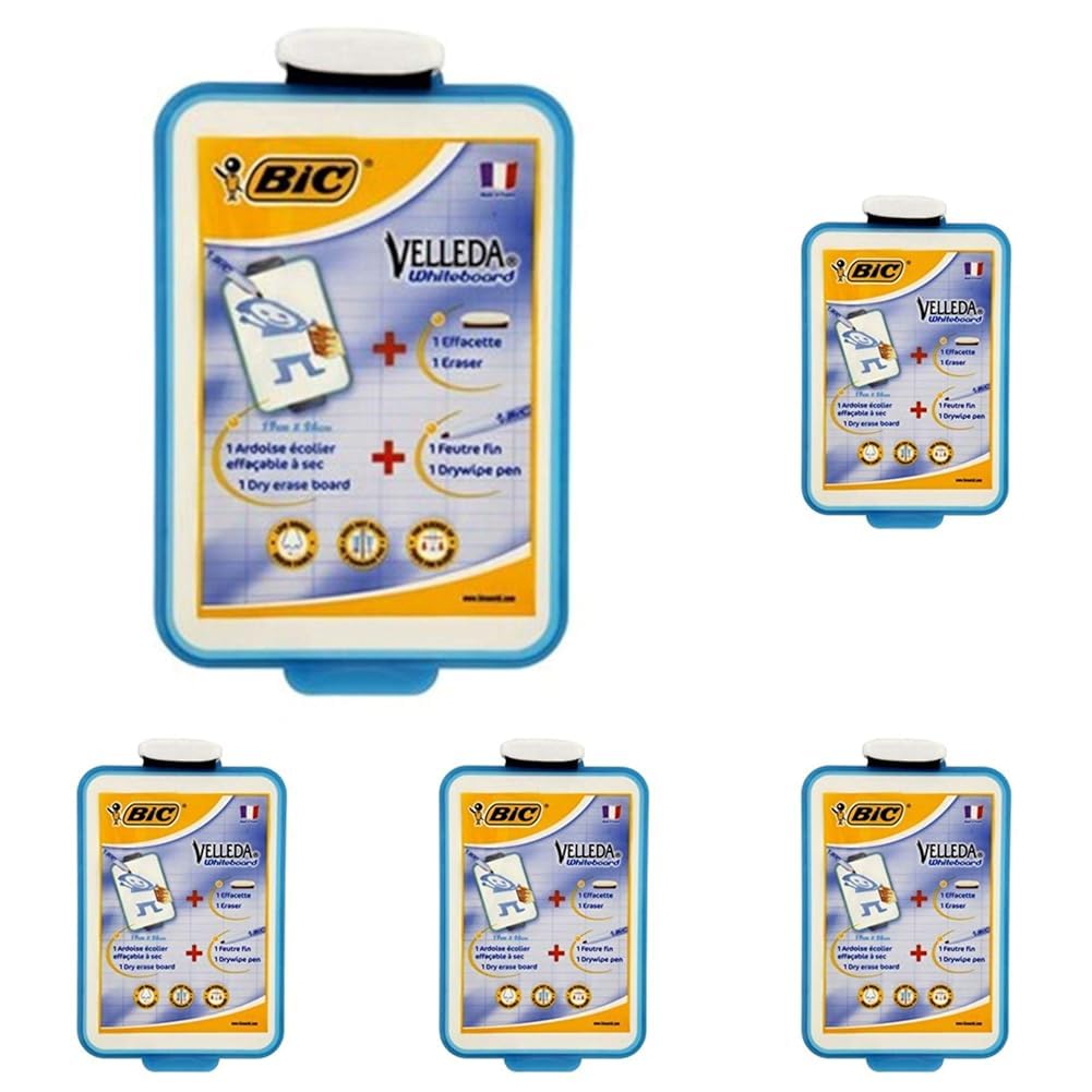 BIC 841360 Whiteboard-Tafel inklusiv Stift und Radierer, 26 x 19 (Packung mit 5)