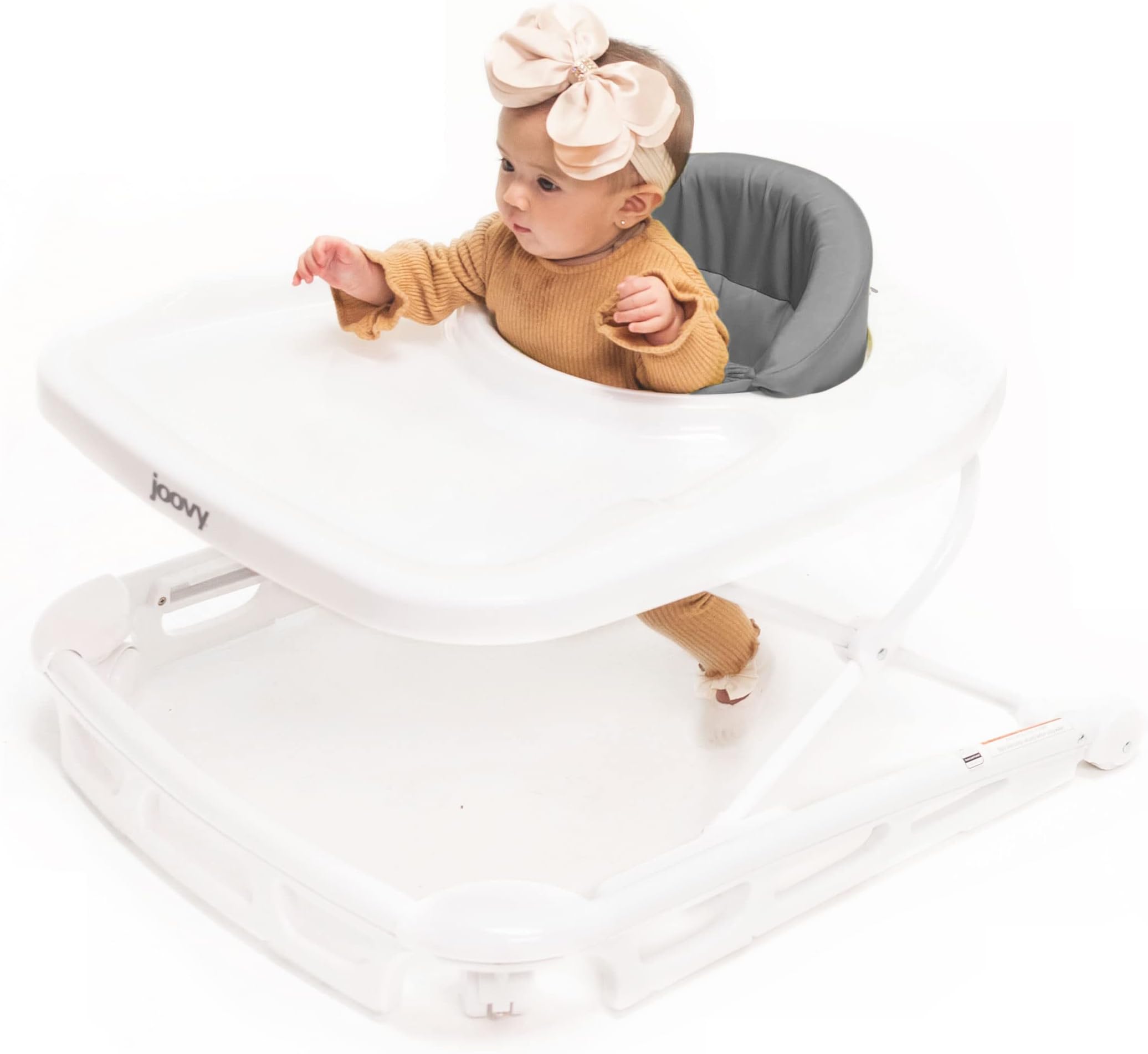Joovy Spoon Baby Walker & Activity Center Featuring Three Adjustable Heights, Extra-Large Tray, and 30 lb Weight Capacity - JPMA Safety Certified, Charcoal