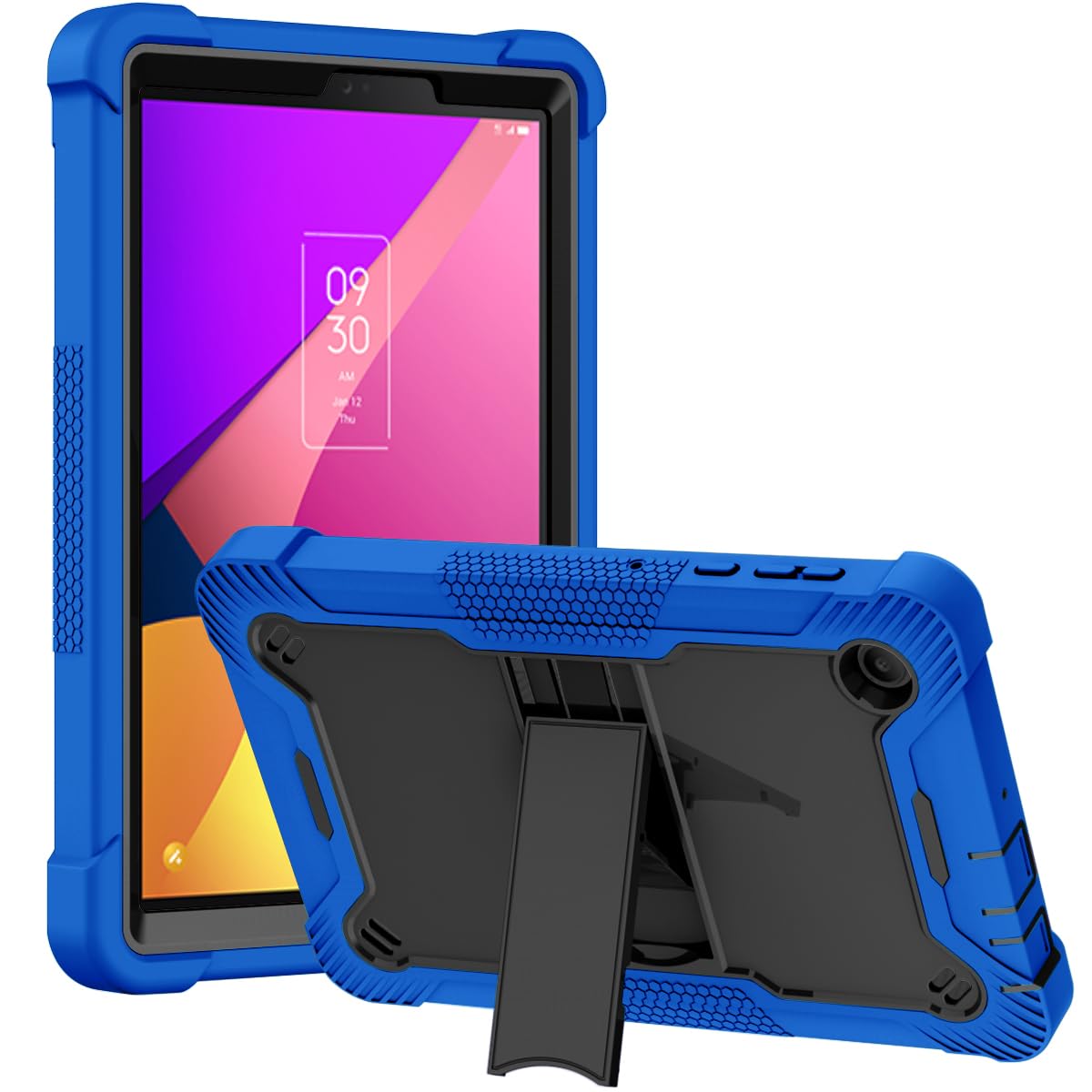 KIQ Portable Electronic Device Cover for TCL Tab 8 LE/8 - Black/Blue, Shockproof Case with Kickstand