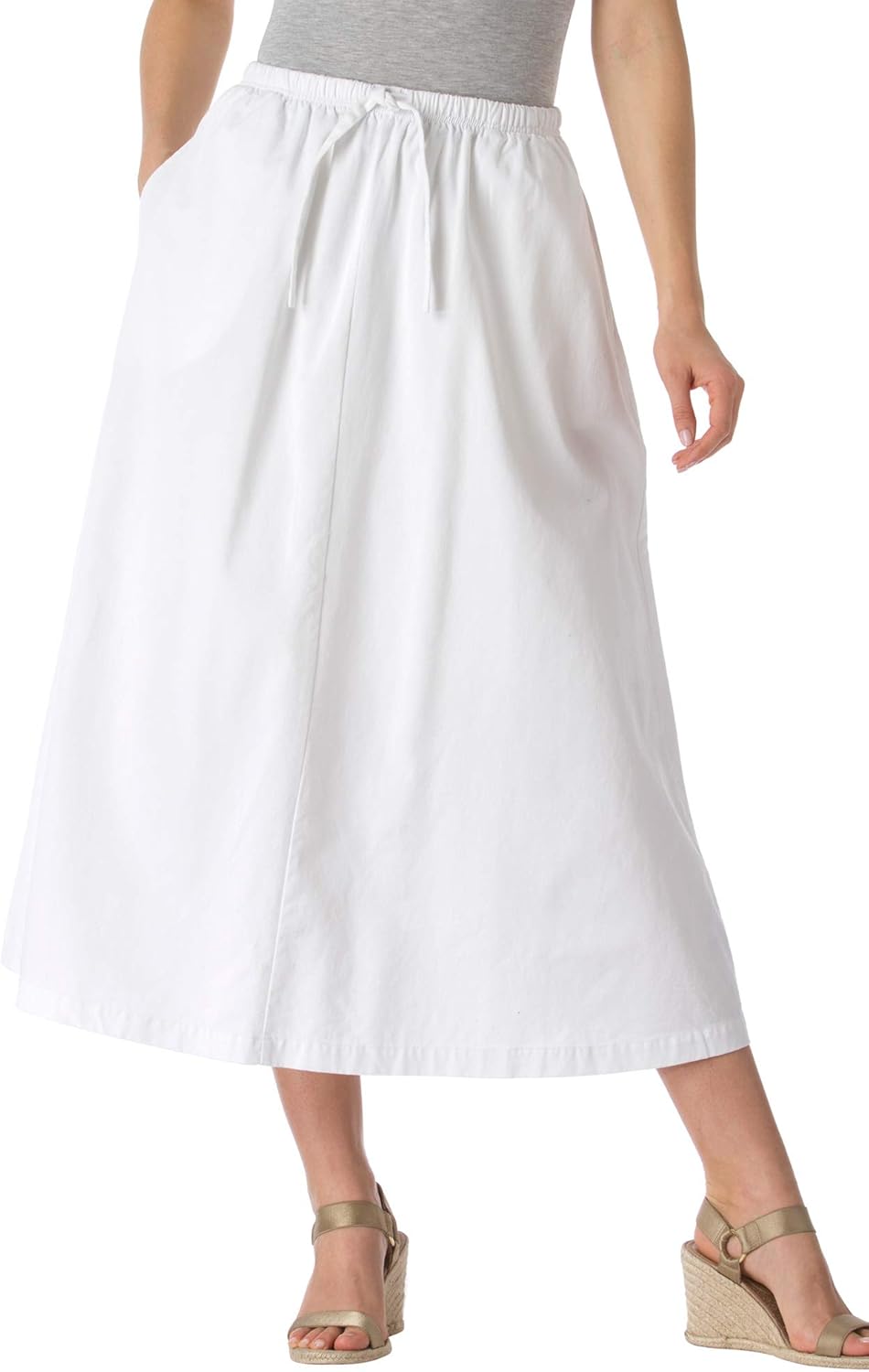 Woman Within Women's Plus Size Petite Drawstring Denim Skirt 16 Plus White
