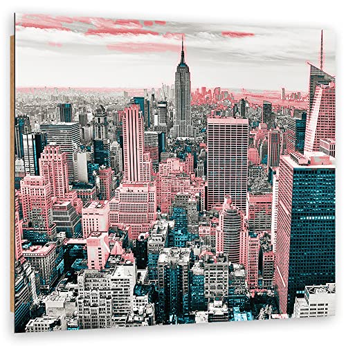 Feeby Tableau NYC USA Manhattan New York 50x50 cm Déco Imprimé Moderne Empire State Building Skyline rose