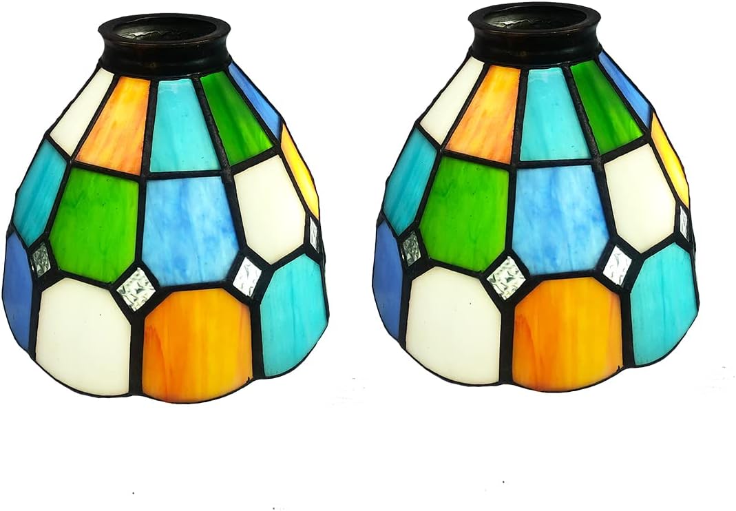 HUIMEIJU Multicolored Stained Glass Lampshade, 2-Piece Set - Fan Shaped, Tiffany Style Replacement