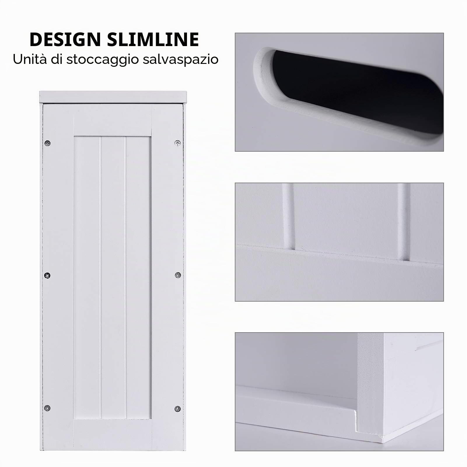 Mobiletto sottile da bagno, contenitore in legno per carta igienica, scatola compatta da bagno, contenitore multiuso in legno per ordine e pulizia