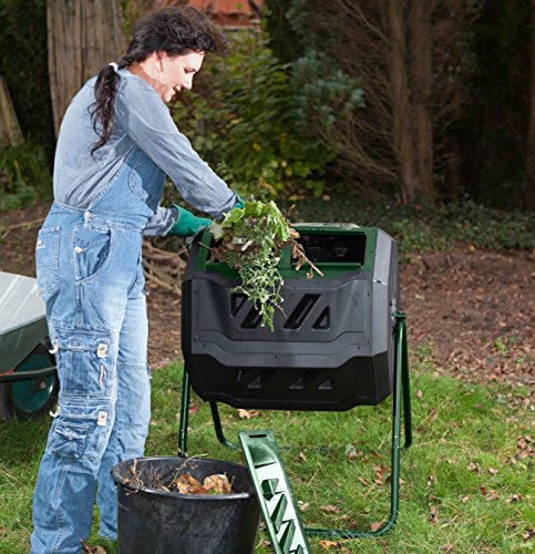 Exaco Trading Company Exaco Mr.spin Compost Tumbler - 160 Liters / 43 Gallon, Dual Chamber Composter On Two-Leg Stand,Green/Black #TOP2