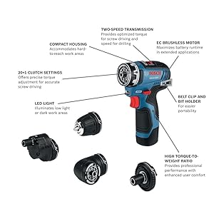 Bosch GSR12V-300FCB22 12V Max Drill/Driver with 5-In-1 Flexiclick System with (2) 2.0 Ah Batteries