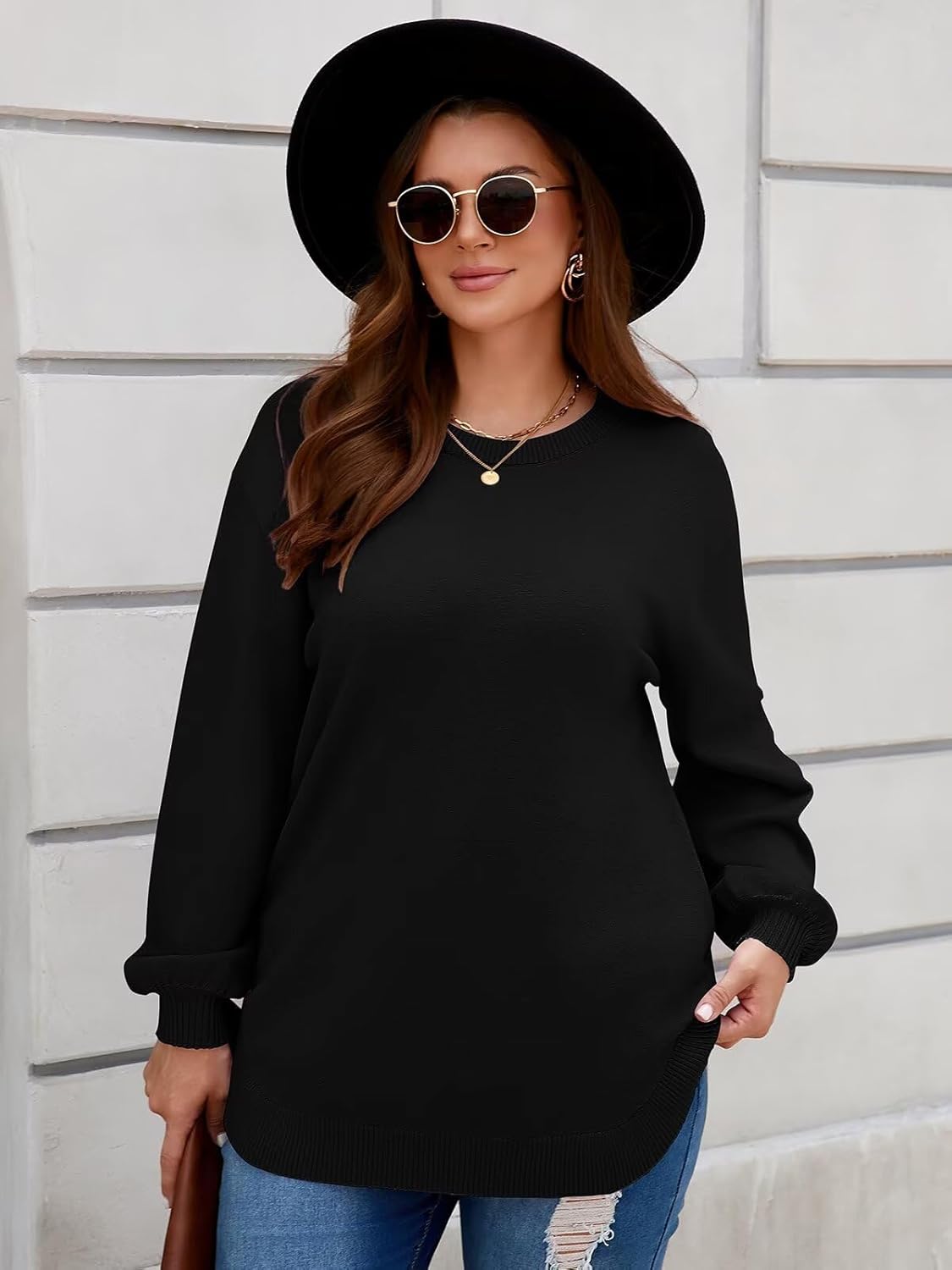 BELAROI Plus Size Sweaters for Women Long Sleeve Shirts Loose Casual Oversized Tunic Sweater Fall Outfits Curved Hem M-5X - Image 2