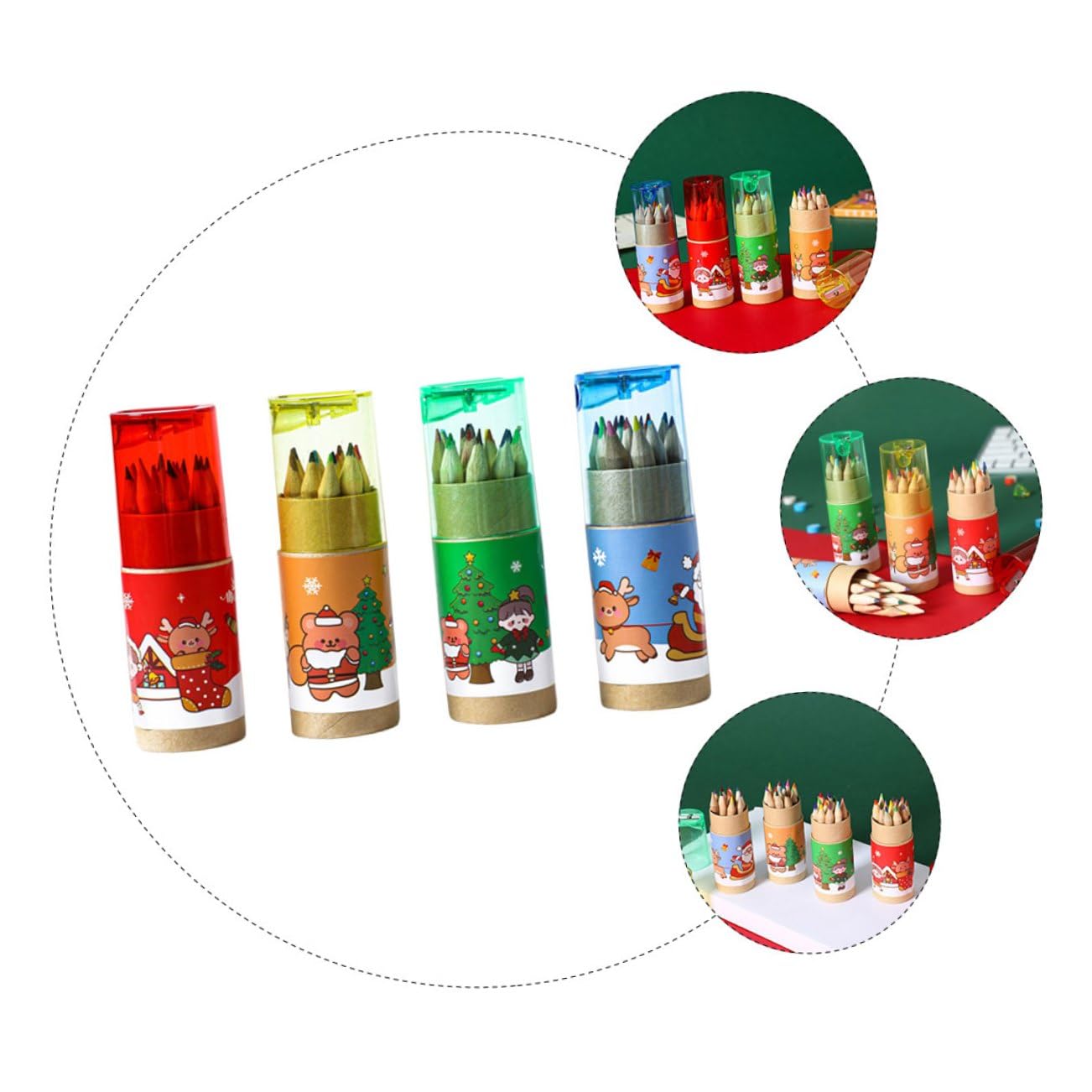SHINEOFI 5 Series 12 Lápices De Lápices De Dibujo Navideños Con Goma De Borrar Aula Navidad De Preescolar Lápiz De Dibujo Lapiz Cajas Madera 4 Cajas*5