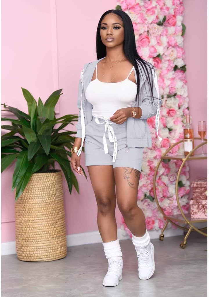 BFFBABY Women's 3 Piece Bodycon Outfits Long Sleeve Zip-up Hoodie & Shorts Tracksuits Casual Jumpsuits Sweatsuit X-Large - Image 3