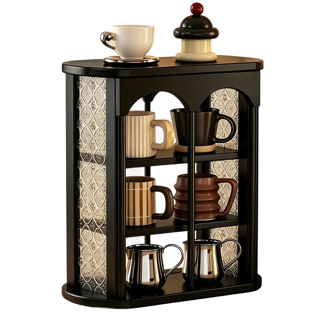 QDZC 3 Tier Wood Acrylic Coffee Mug Display Rack Compartment Countertop Spice Jar Organizer Small Cup Holder Kitchen Storage Shelf for Home Office Home Furnishing 33.5cm