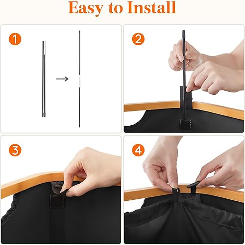Miniatura 178 de Lifewit Cesta grande de 100 litros con tapa para ropa con asas de bambú y bolsa extraíble, plegable para dormitorio, baño, residencia universitaria