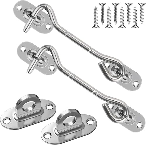 Miniatura 4 de 4 piezas de herrajes de acero inoxidable para puerta de granero, pestillo de puerta deslizante con gancho para ojos, pestillo de puerta de acero