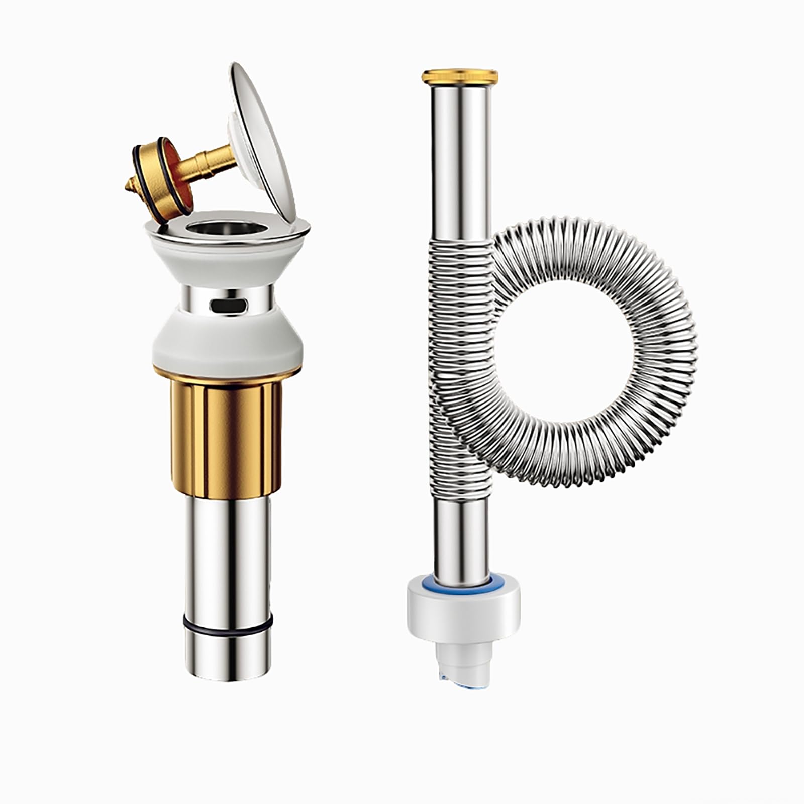 Sifon Lavabo con Rebosadero y Válvula Click Clack Lavabo Regulable en Altura Tubo Flexible Desague Lavabo Fregadero Kit de Desagüe Desague Lavabo