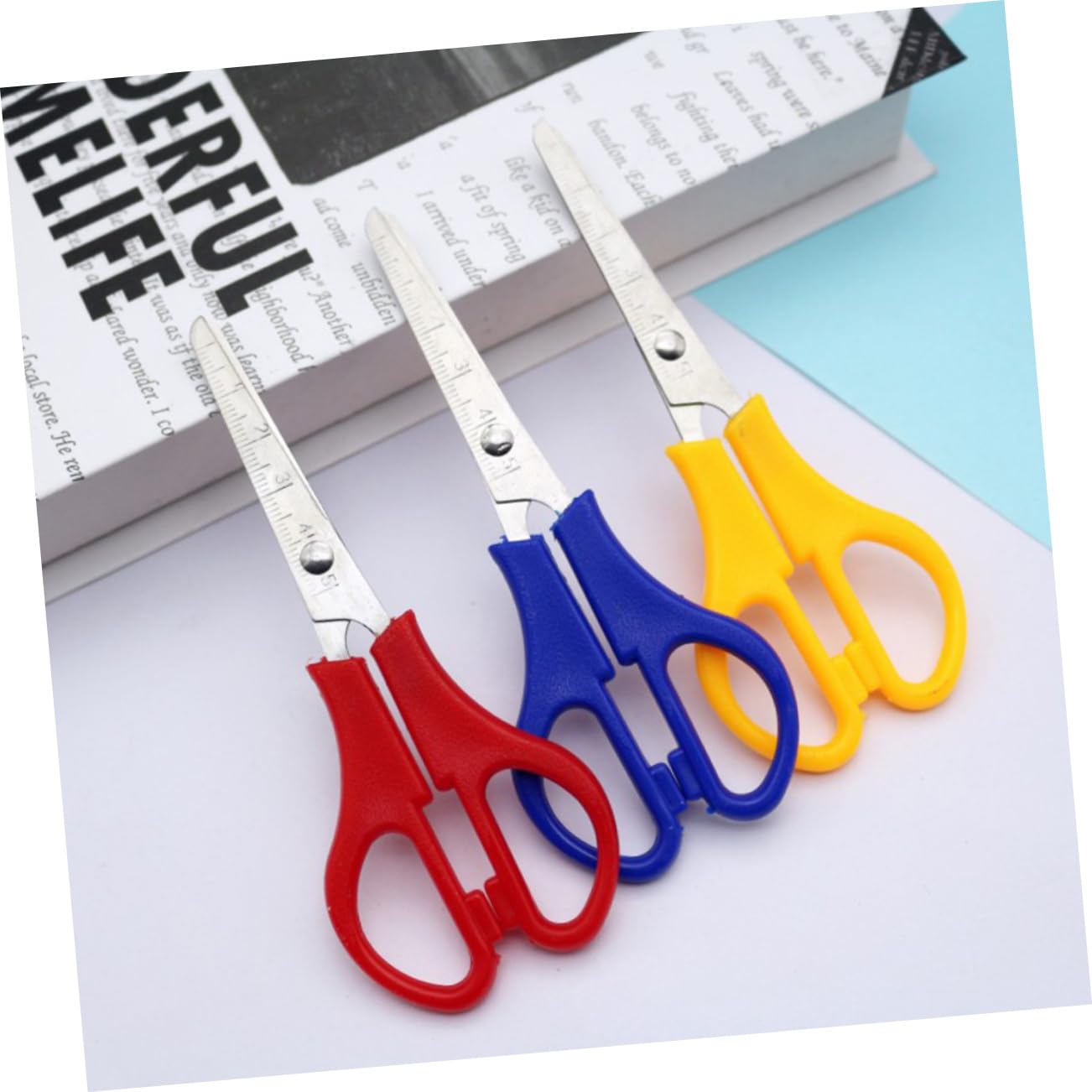 Angoily 60 Pièces Ciseaux Arrondis avec Échelle pour Étudiants Fournitures Artisanales Diy Idéaux pour Scrapbooking et Cartes de Couleur Aléatoire