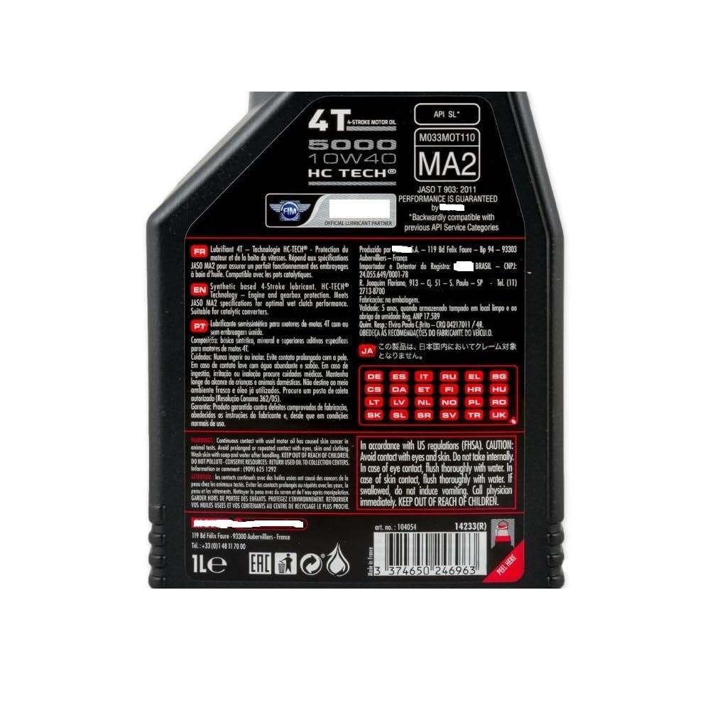 MOTO SPORT MONDO Olio per Motocicletta 4 litri 10W40 HC-TECH Kit di manutenzione per motocicletta con filtro olio