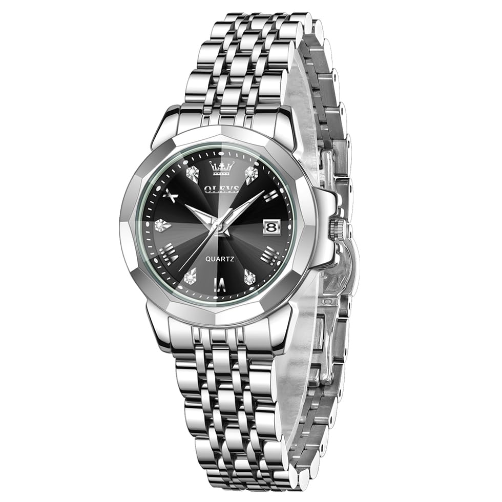 Image of OLEVS Womens Watch Fashion Diamond Analog Gifts Watches for Ladies Quartz Stainless Steel Casual Roman Waterproof Luminous Calendar Wristwatch