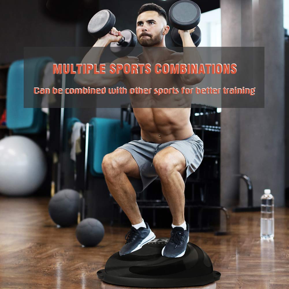 JX FITNESS Media pelota de equilibrio de 58 cm, media bola de yoga con bandas de resistencia y bomba – Mejora la fuerza del núcleo y el abdomen con entrenamientos de cuerpo completo en casa o