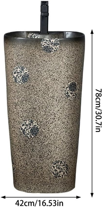 Pedestal Sinks Chinese Retro Basin Wash Integrated Floor-Standing Outdoor Garden Ceramic Bathroom Sink (A)