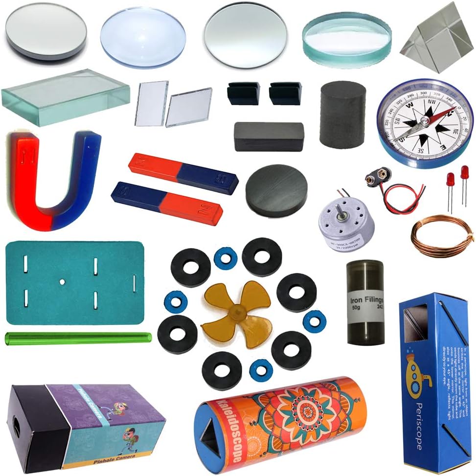 JUNIOR SCIEN TIST Junior Scientist® Educational Lens|Mirror|Prism|Magnetism & Electromagnetism With Periscope|Kaleidoscope|Pinhole Camra Diy Stem Kit For School Student- Boys & Girls