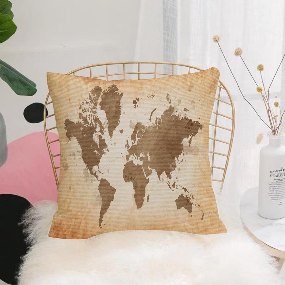 HYMSXW Cushion Cover,Throw Pillow Case Home Decorative for Living Room Bedroom Sofa Chair 20X20 Inch,World map, illustration of the continents of the earth, vintage style arrangeme,Pillowcase 50X50cm