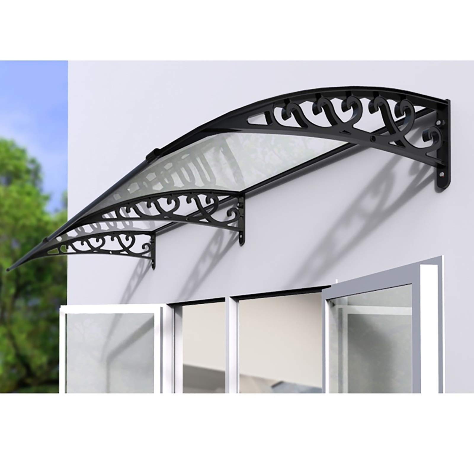 Auvent de porte en polycarbonate transparent PC pour entrée de maison - Modèle compact 60x60cm