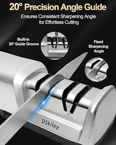 Miniatura 3 de Afilador de cuchillos eléctrico para cocina – Sistema profesional de 2 etapas 100% diamante con ángulo de precisión de 20°, afilado rápido para