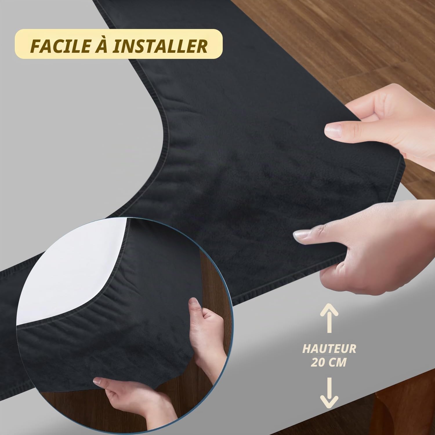 DUJUIKE Cache Sommier en Velours, Alternative à la cantonnière Traditionnelle, Jupe de lit entièrement élastique, Facile à Installer (Noir, Cal King Bed Width:180-190cm)