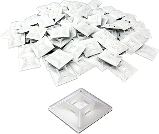 Large, Premium Zip Tie Adhesive-Backed Mounts 100 Pk by Phyxology Supply. Pro-Grade, UV White Cable Tie Bases: 1.1 in x 1.1 in. Screw-Hole Anchor Point Gives High-Strength Durability for Long-Term Use