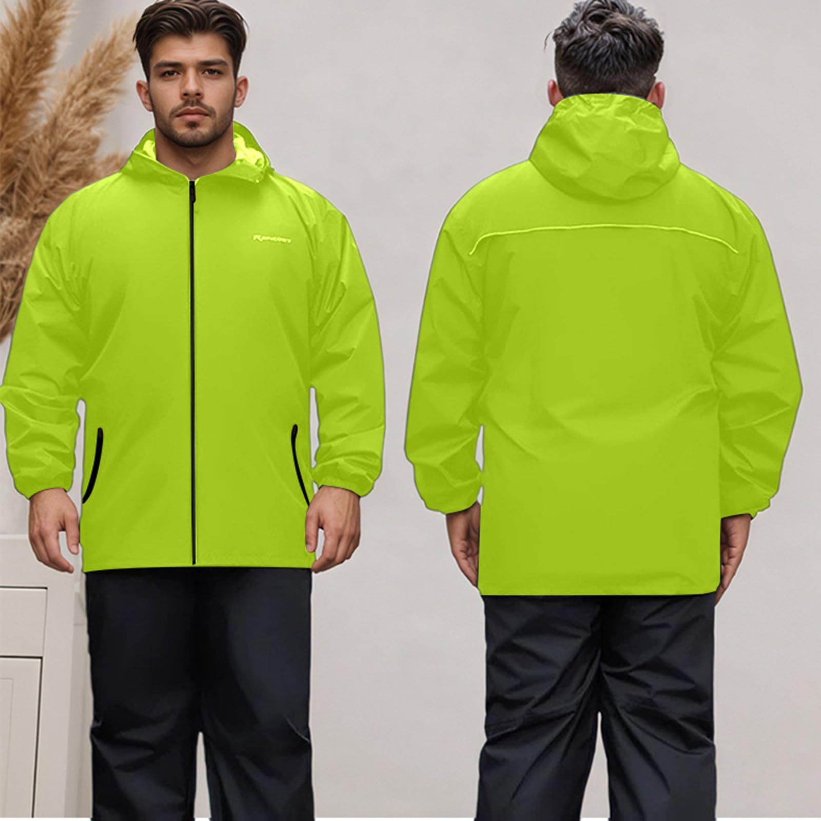 Generisch Traje de lluvia para moto para hombre, 2 piezas, chubasquero para bicicleta, chubasquero y pantalones de lluvia, traje impermeable para senderismo, camping, reflectante, resistente al viento