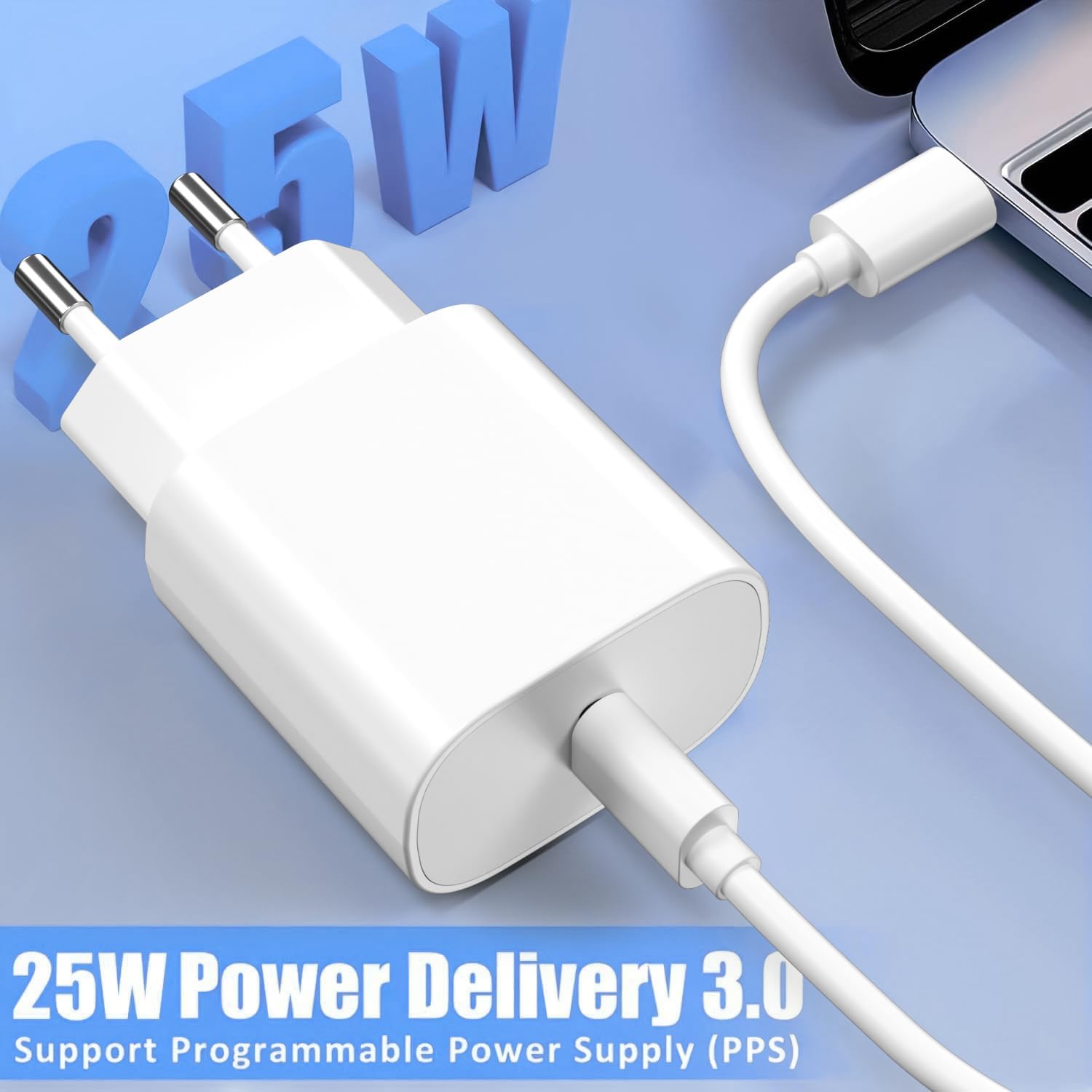 Ładowarka USB C 25 W, wtyczka Type-C PD 3.0, uniwersalny adapter zasilacz USB C szybka ładowarka, kompatybilna z Samsung Galaxy S22/S23/S24/Google Pixel/tabletami