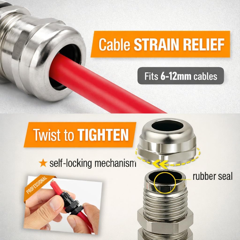 MGI SpeedWare 1/2" NPT Brass Cable Gland, Metal Cord Grip Strain Relief (10-Pack)