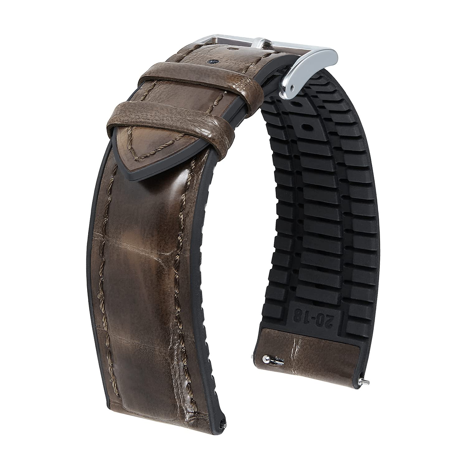 BINLUN Leather Watch Band 19mm Alligator Pattern Silicone Lined Quick Release
