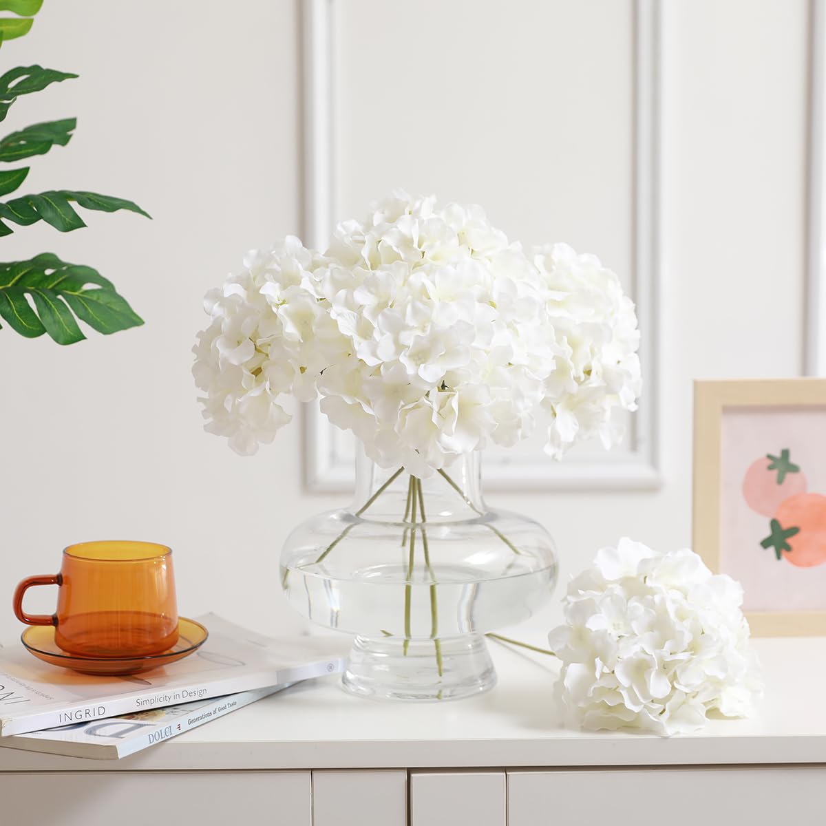 Tifuly Lot De 12 Hortensias Artificiels Réalistes En Soie Avec Tiges Pour Bouquets De Mariage, Décoration De Fête, Arrangements Floraux, Centre De Table (blanc Crème