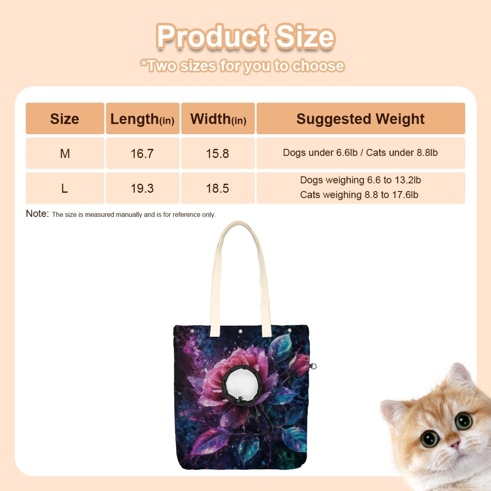Pet Canvas Shoulder Bag Soft-Sided,Dog Purse Carrier for Small Dogs and Cats, Portable Pet Handbag with Adjustable Hole, Pet Washable Travel Tote Bag,Rose 16.7''x15.8''