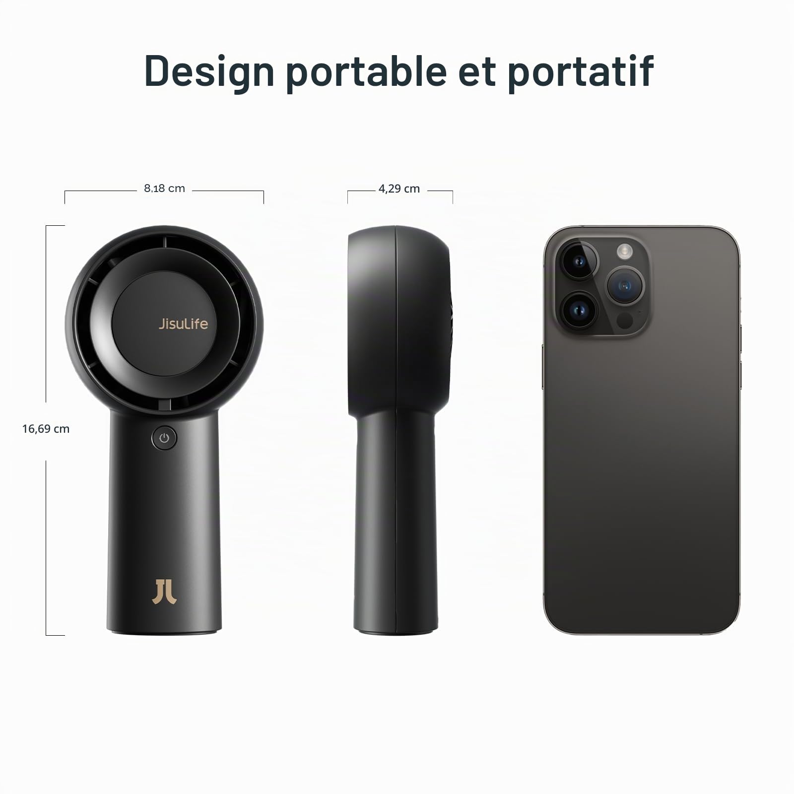 JISULIFE Ventilateur turbo portatif [18 heures de refroidissement maximum], 6000mAh USB rechargeable, petit ventilateur de poche avec 5 vitesses pour voyage/extérieur/maison/bureau - Noir