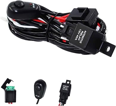 10ft LED Light Bar Wiring Harness 16AWG, YUGUANG 2 Lead Universal Led Wiring Harness Kit for 2 Light 12V 40A Fuse Relay 180W Power on Off Switch for LED Off-Road Driving Light Fog Light Work Light