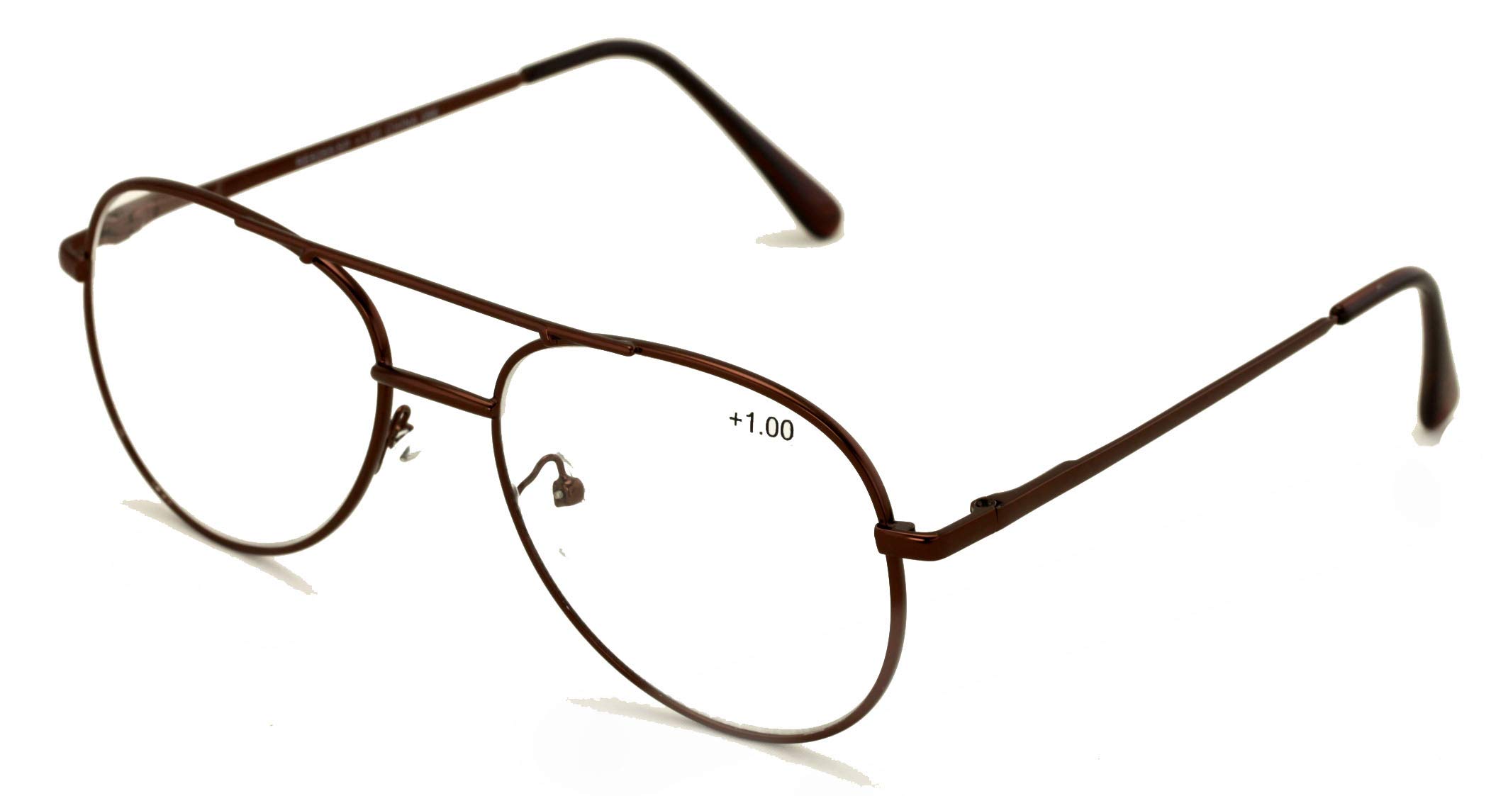 V.W.E. Metallo Lettura Aviator Glasses - Molla Cerniera Lettore Lacrima (Marrone, 2.00)