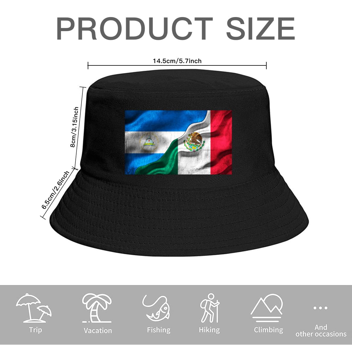 Nicaraguan Nicaragua Flag Mexico Flag Bucket Hats Fashion Sun Cap Packable Outdoor Fisherman Hat for Women Men