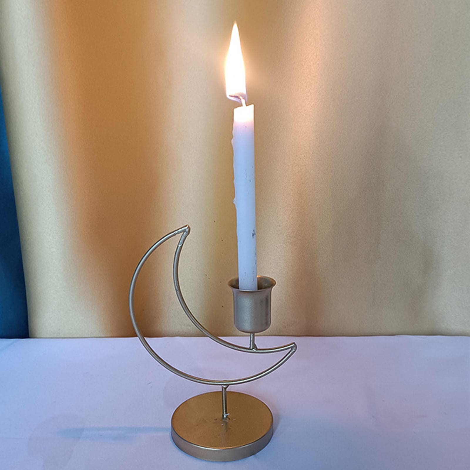 Taper Candle Holder Stand Candelabra Moon Shaped Candlestick for Desktop Decor Dinning Table Centerpiece, Gold
