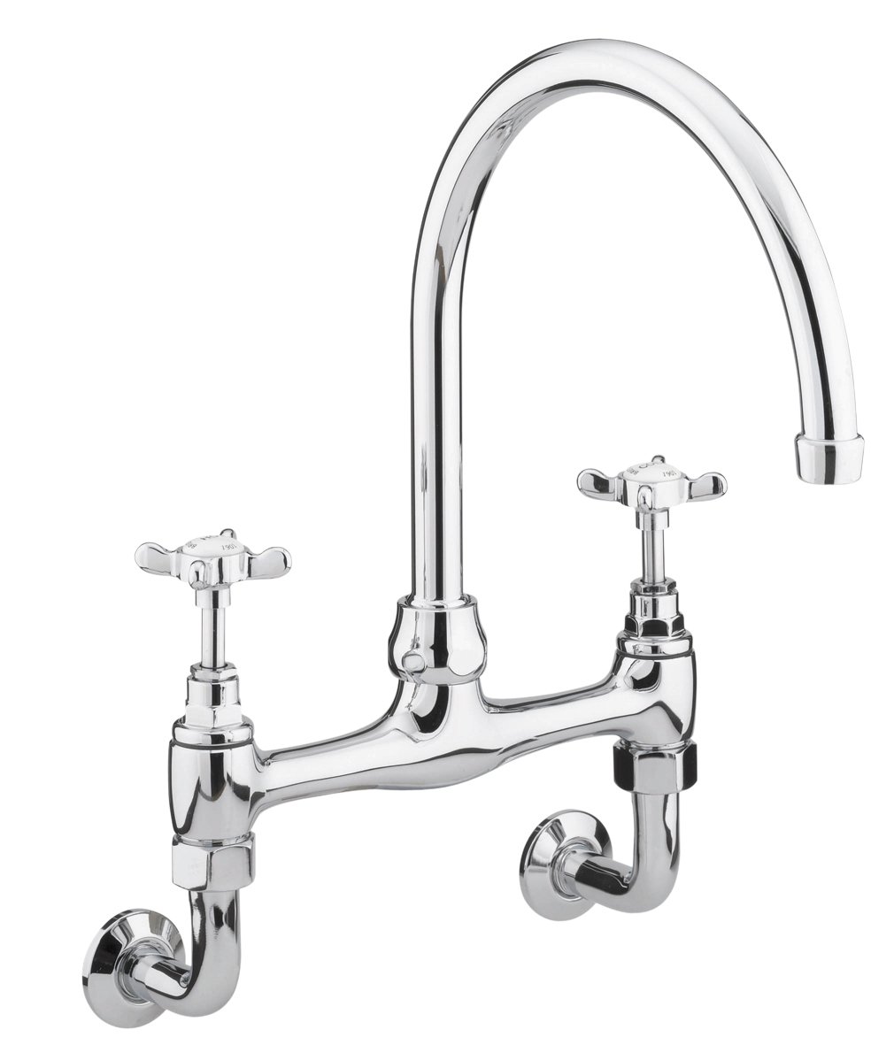 Bristan Chrome N Wmdsm C 1901 Wall Mounted Bridge Kitchen Sink Mixer Tap With Swivel Spout,