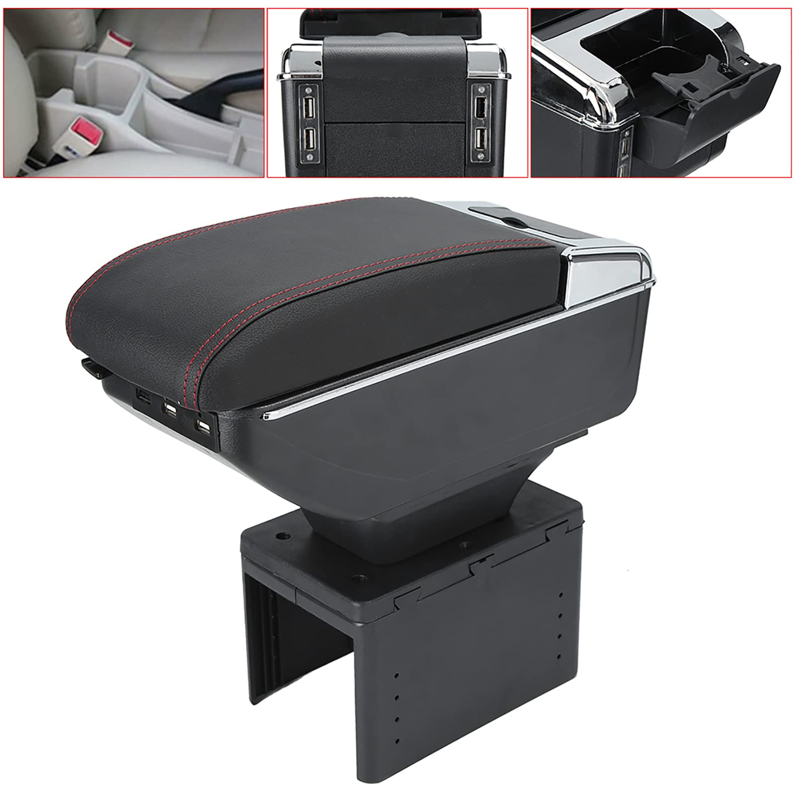 Reposabrazos Central para Automóvil, Caja de Reposabrazos de Doble Capa para Consola Central, Reposabrazos de Consola Central Universal con Puertos USB, Caja de Almacenamiento