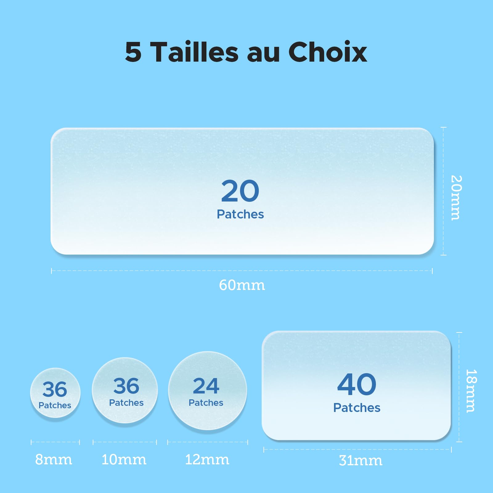 LitBear Patchs Hydrocolloïdes pour Boutons (5 Tailles 156 Patchs) - Visage, Menton, Dos, Corps