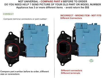 6601ER1004B, 6601ER1004E, EBF49827802 CKD827802X compatible with Kenmore Washer Door Lock Switch fits old number 6601ER1004B, 6601ER1004E, EBF49827802