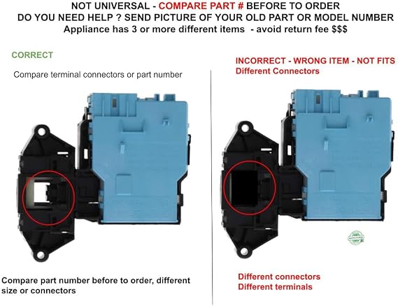 6601ER1004B, 6601ER1004E, EBF49827802 CKD827802X compatible with Kenmore Washer Door Lock Switch fits old number 6601ER1004B, 6601ER1004E, EBF49827802