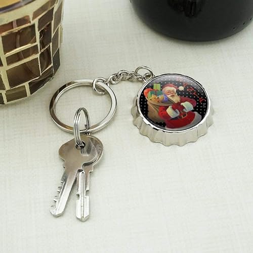 Miniatura 2 de Christmas Holiday Santa Sack Graphic Keychain Chrome Plated Metal Pop Cap Bottle Opener