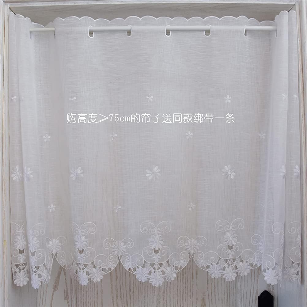 Short Curtains, Blackout Curtains, Curtain Voile Hollow Embroidery Curtain Kitchen Door Corridor Short Curtain Modern Style Transparent Panel Curtain 1 Piece,150x60cm Home Kitchen Decor Short Curtain