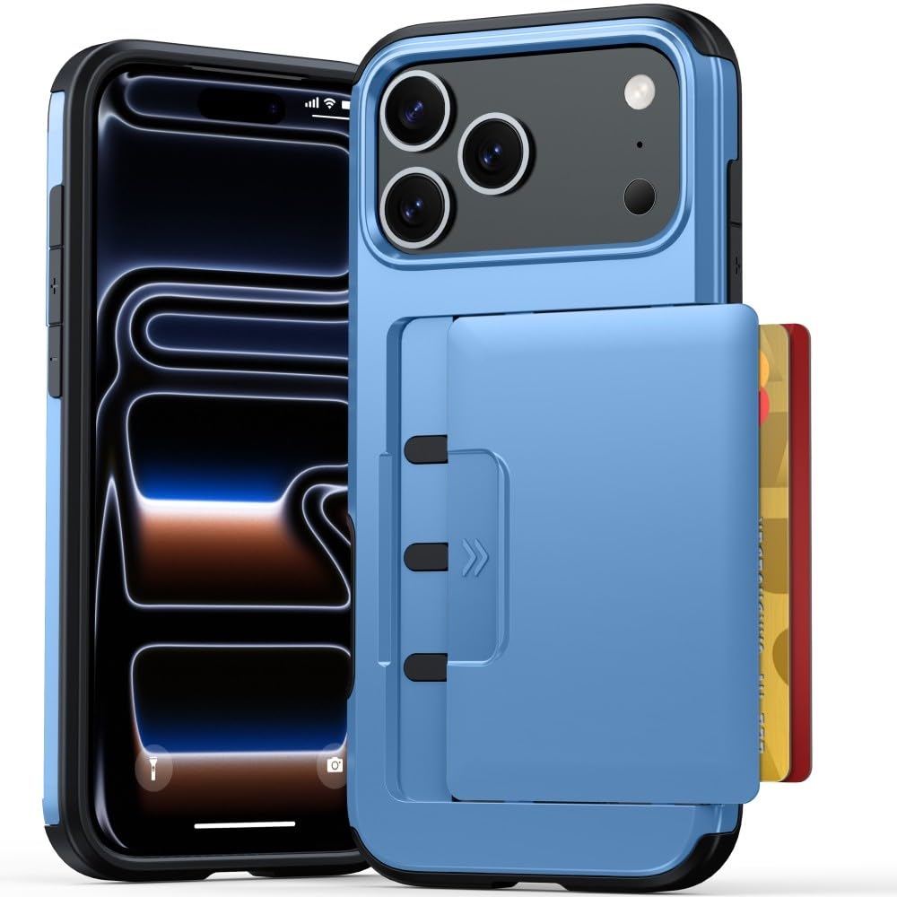 Generic Funda compatible con iPhone 17e / iPhone 16e (color: azul) tarjetero deslizante funda rígida de silicona