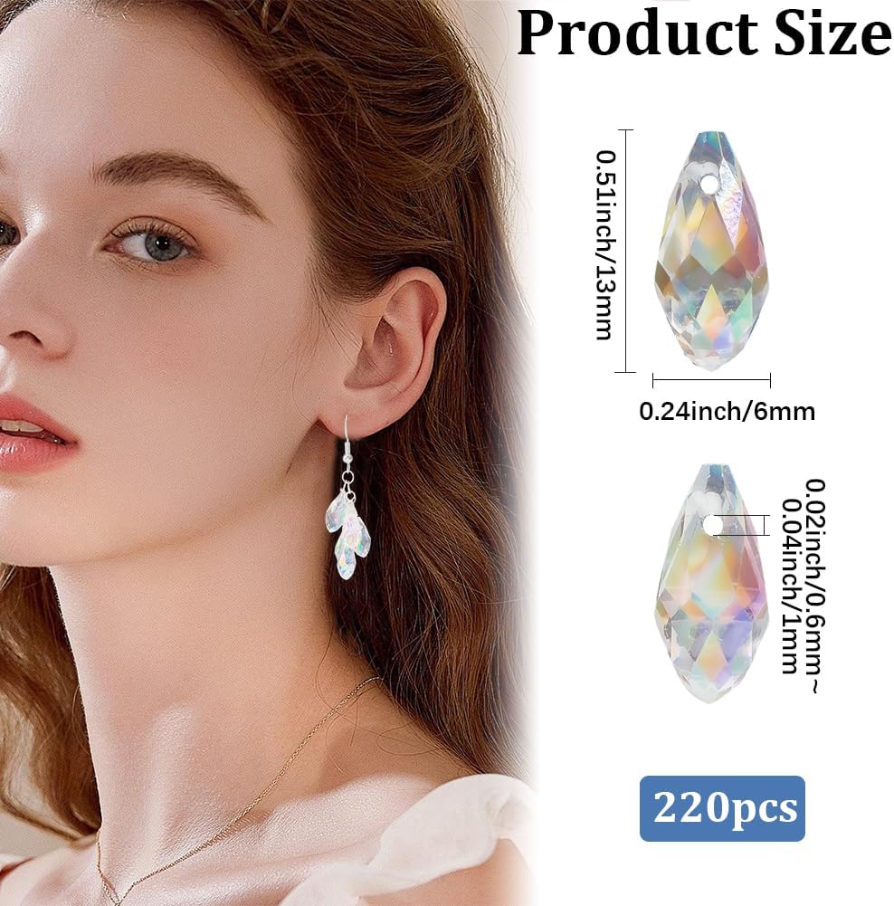 1 Box 220PCS Clear Faceted Teardrop Glass Beads with Holes Plated Transparent AB Color Electroplate Chandelier Spacer Loose Bead Charm for Jewelry Making Necklace Bracelets Diy Craft Supply - Image 2