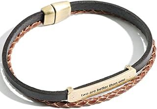 [valletta] バレッタ ２連 編み込み レザー メッセージプレート ブレスレット バングル 腕輪 エスニック アクセサリー カジュアル メンズ ブラウン FREEサイズ