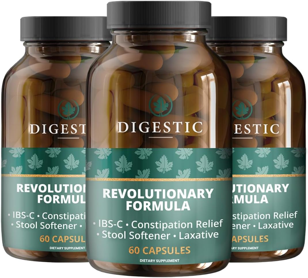 Digestic - Laxative for Constipation Relief, Stool Softener for IBS Severe and Strong Constipation 100% Natural - 180 Capsules - Colon Detox Cleanse, Gas and Bloating Stomach Relief for Adults