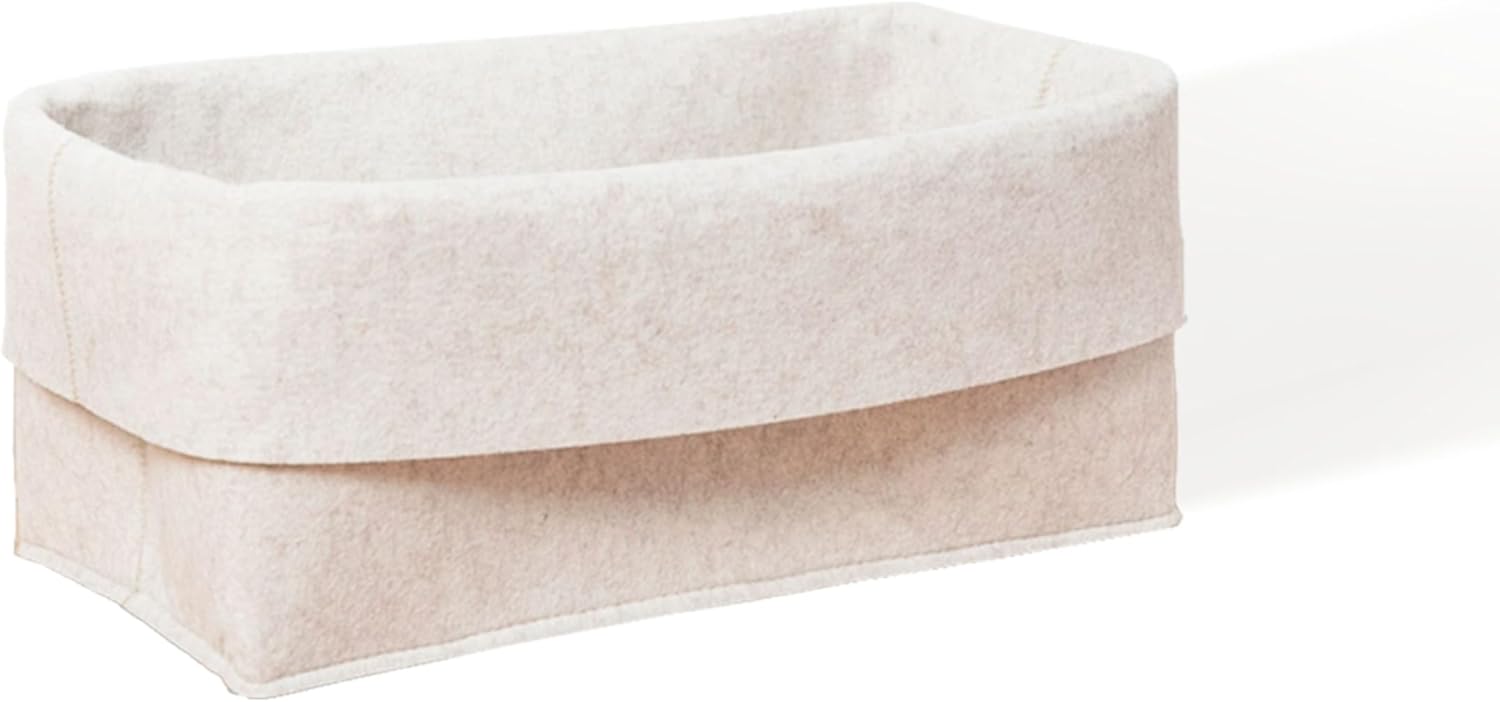 SortJoy The Small Flex Bin Storage Basket 3-piece Collapsible Felt bin Foldable Drawer Organizer Small Kid Pet Toy Clothes Underwear Sock Bra Closet Bathroom ( x3) 14" x 7" x 9.5” (Stone, Oatmeal)